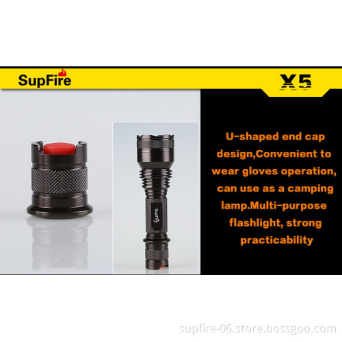 high power 1100lumens and aluminum alloy drop asistance flashlight and emergency rechargeable LED flashlight SupFire X5